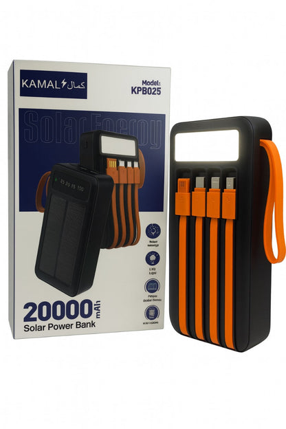 20000mAh Solar Power Bank | Built-in Cables | LED Light | Digital Display | Fast Charging Portable Solar Charger