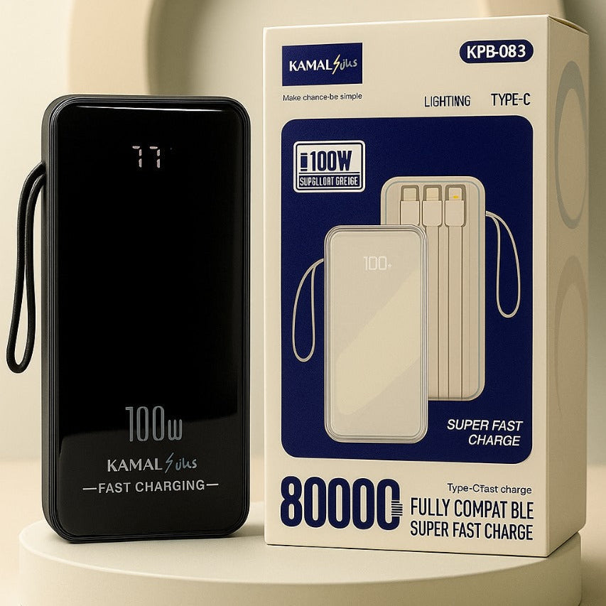 80000mAh 100W Super Fast Charging Power Bank – Laptop & Mobile Charger | Type-C + Lightning Ports | Made in Dubai