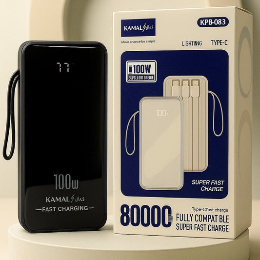 80000mAh 100W Super Fast Charging Power Bank – Laptop & Mobile Charger | Type-C + Lightning Ports | Made in Dubai