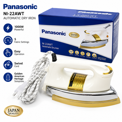 Panasonic NI-22AWT Automatic Dry Iron | 1000W Powerful Heating | Non-Stick Soleplate