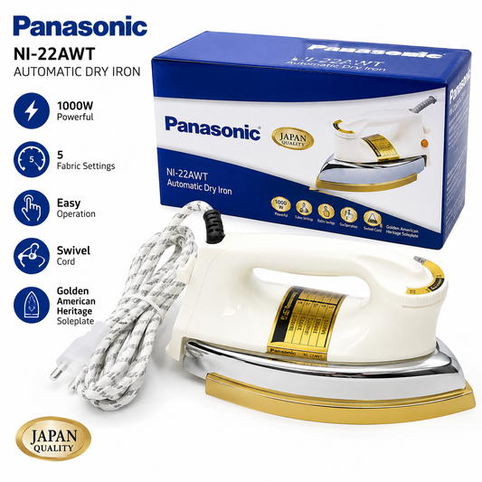 Panasonic NI-22AWT Automatic Dry Iron | 1000W Powerful Heating | Non-Stick Soleplate